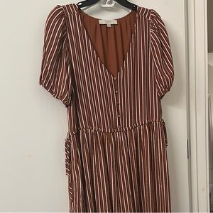 LOFT Brown and White Striped Mini Dress